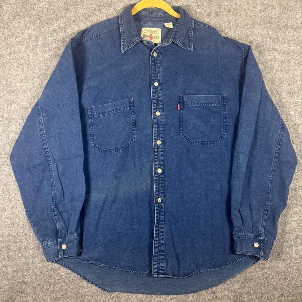 Vintage Levi's‎ Red Tab Denim Button Down Shirt Men's XL Blue Cotton Long Sleeve